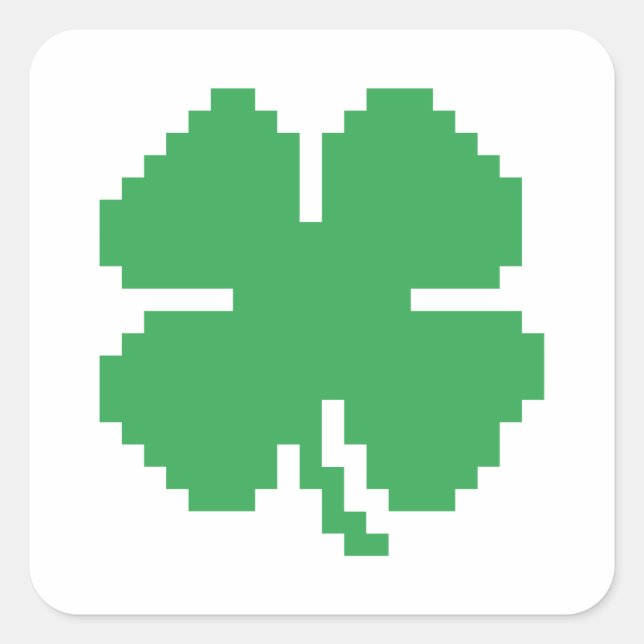 8 Bit Pixel Lucky Four Leaf Clover Square Sticker (Front)