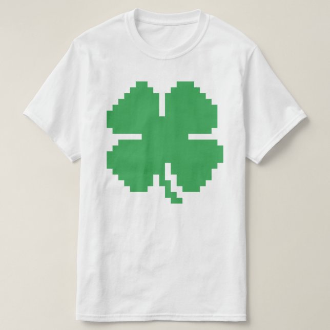 8 Bit Pixel Lucky Four Leaf Clover T-Shirt (Design Front)