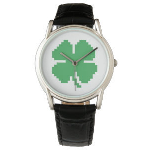 8 Bit Pixel Lucky Four Leaf Clover Watch