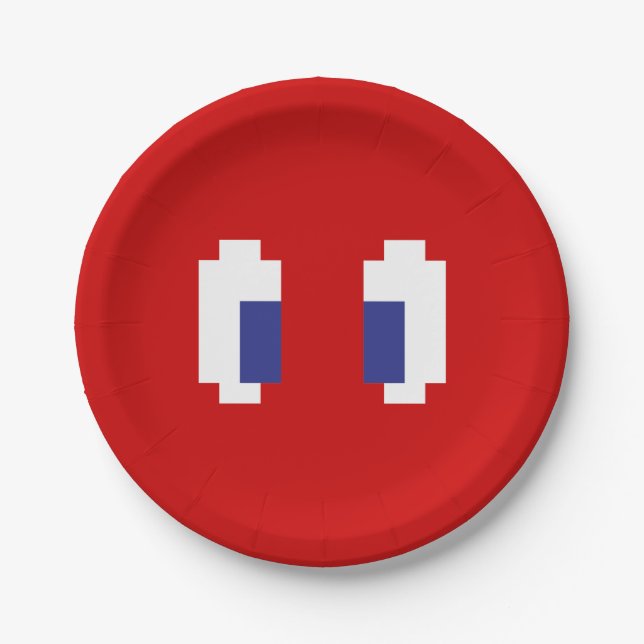 8 Bit Pixel Manga Eyes Paper Plate (Front)
