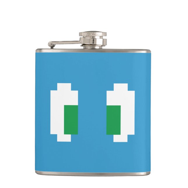 8 Bit Pixel Manga Green Eyes Hip Flask (Front)