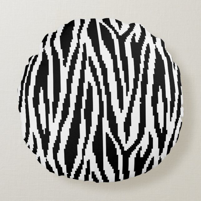 8 Bit Pixel Zebra Print Design Pattern Round Cushion (Front)
