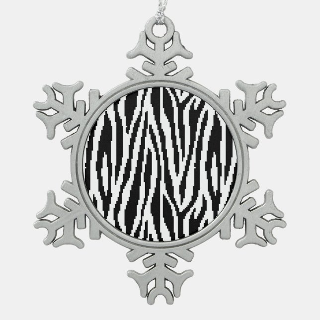 8 Bit Pixel Zebra Print Design Pattern Snowflake Pewter Christmas Ornament (Front)