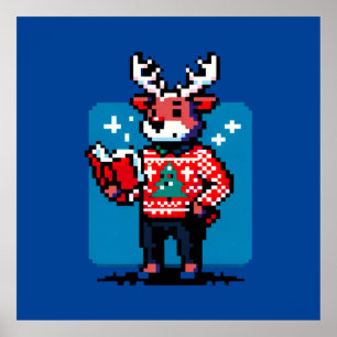 8-Bit Reindeer Reader: Christmas Joy Poster