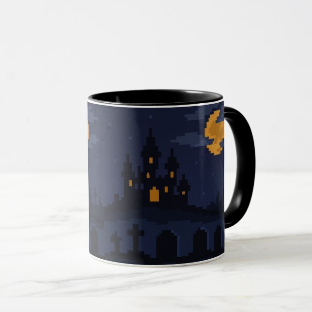8-bit Retro Haunted Castle Mug (Front Right)