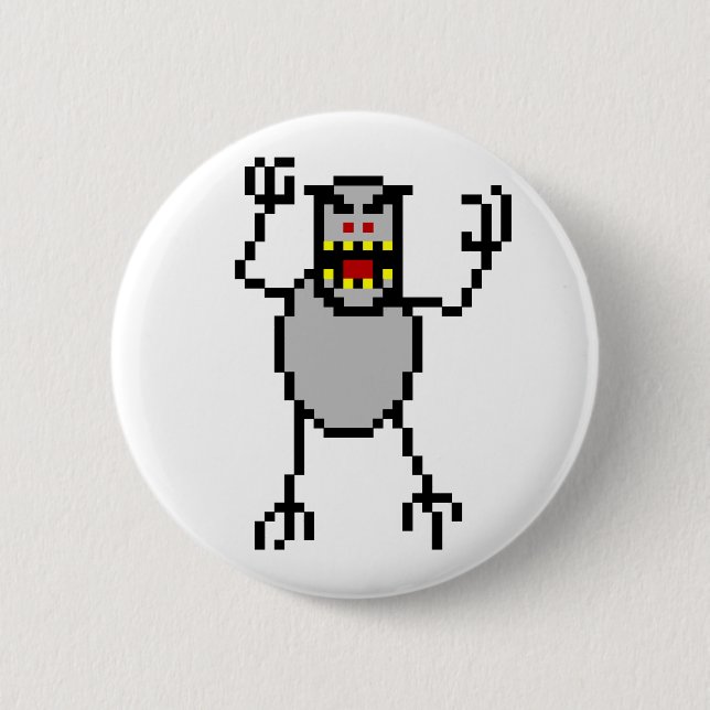8-bit Retro Ski Free Yeti 6 Cm Round Badge (Front)