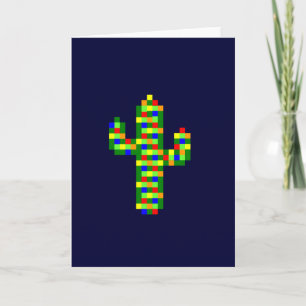 8-bit Saguaro Christmas Lights Holiday Card