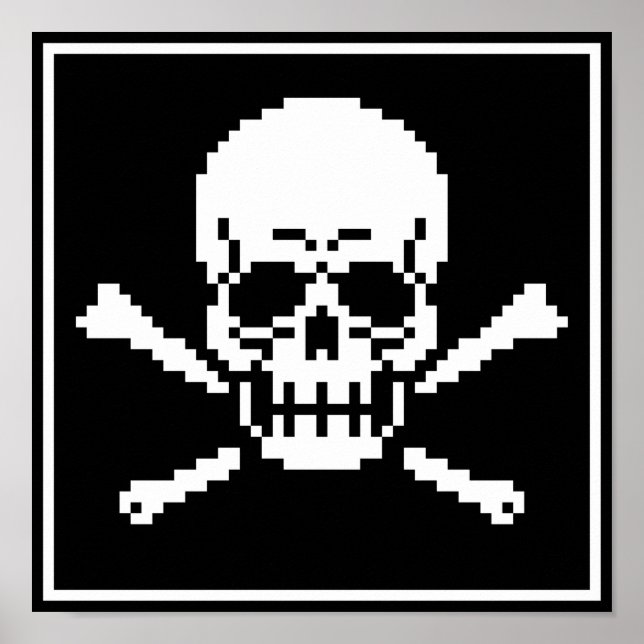 8-Bit Skull And Crossbones Pixel Art Poster (Front)