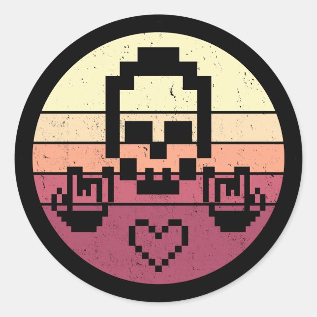 8-Bit Skull Pixel Heart Rocker Classic Round Sticker (Front)
