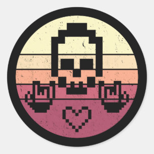 8-Bit Skull Pixel Heart Rocker Classic Round Sticker