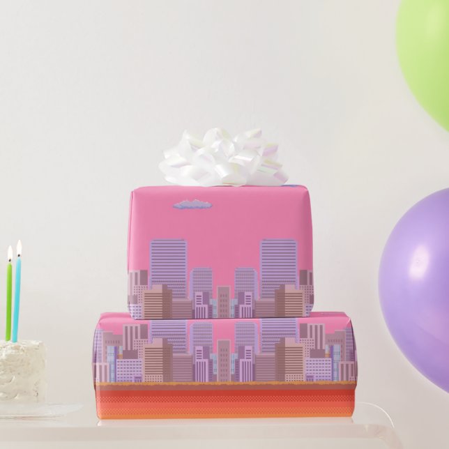 8-bit Skyline Wrapping Paper (Party Gifts)