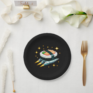 8-Bit Space Sushi Adventure - Cosmic Cuisine Art Paper Plate