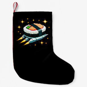 8-Bit Space Sushi Adventure - Cosmic Cuisine Art Small Christmas Stocking