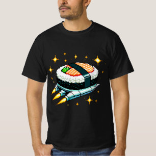 8-Bit Space Sushi Adventure - Cosmic Cuisine Art T-Shirt