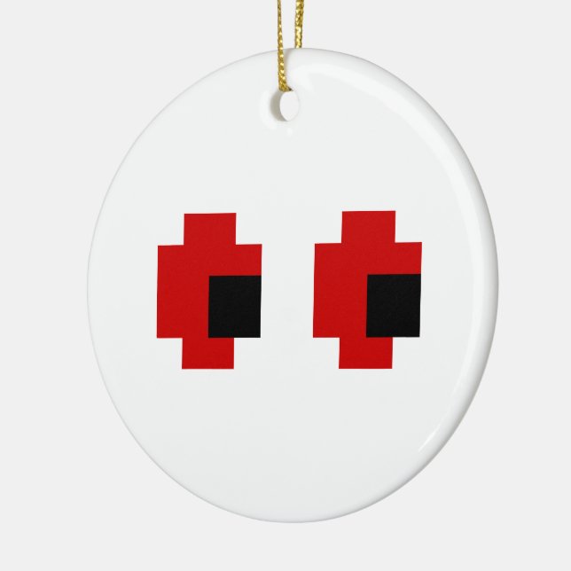 8 Bit Spooky Red Eyes Ceramic Tree Decoration (Left)