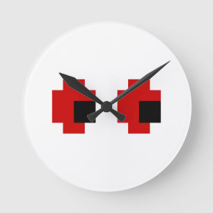 8 Bit Spooky Red Eyes Round Clock