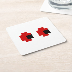 8 Bit Spooky Red Eyes Square Paper Coaster