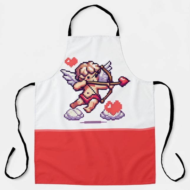 8 bit Valentine's Day classic/vintage Cupid Apron (Front)