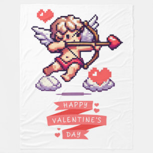 8 bit Valentine's Day classic/vintage Cupid Fleece Blanket