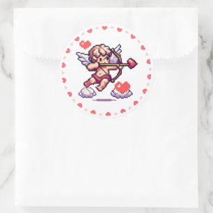 8 bit Valentine's day retro cupid Classic Round Sticker