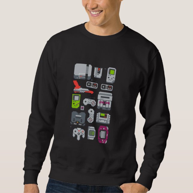 8 Bit Vintage Gaming Consoles Sweatshirt (Front)