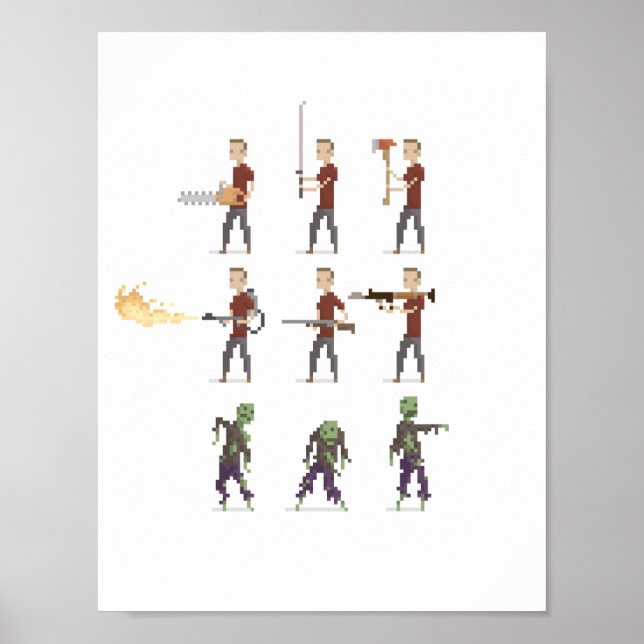 8-Bit Zombie Apocalypse Pixel Art Poster (Front)