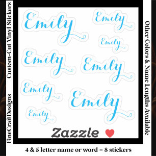 8 Custom Name Word, 4-5 letters Elegant Script Blu