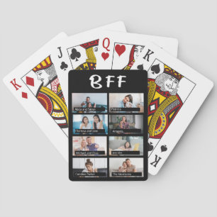 8 custom photo grid collage friends BFF script Playing Cards