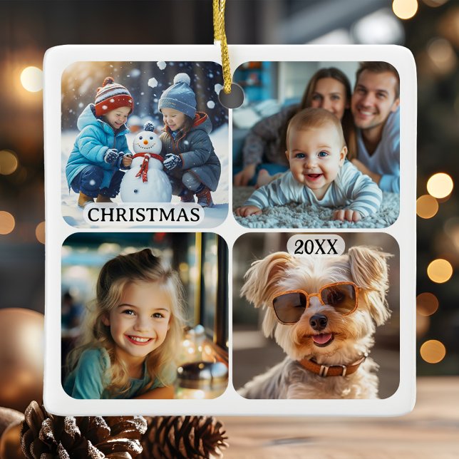 8 Custom Photos Keepsake Christmas  Ceramic Ornament (Christmas ornament featuring 8 of your custom photos - a delightful keepsake)