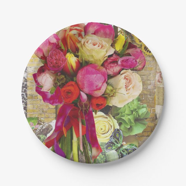 8 Dessert or Salad Paper Plates with Floral (Front)