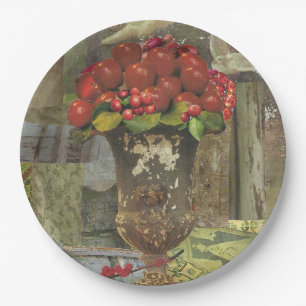 8 Dinner-size Paper Plates with Apple Topiary