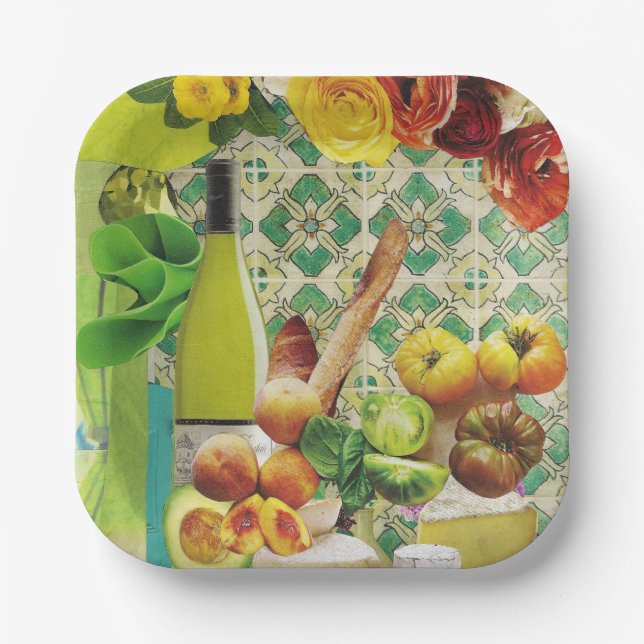 8 Dinner-size Paper Plates with Mexican Tile (Front)