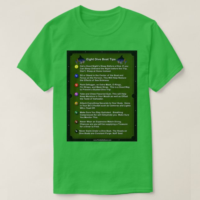 8 Dive Boat Tips for scuba divers in pool table de T-Shirt (Design Front)