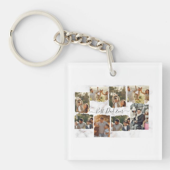 8 Eight Photo Modern Elegant Collage Keychain (Front)