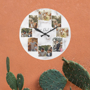 8 Eight Photo Modern Elegant Collage Wall Clock