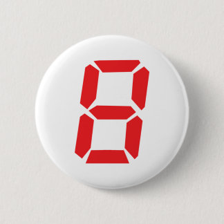8 eight red alarm clock digital number 6 cm round badge