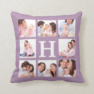 8 Family Photos with Jumbo Monogram Choose Colour Cushion