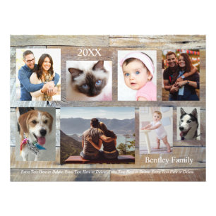 8 Family Photos, Wood Grain, DIY Name & Year Photo Print