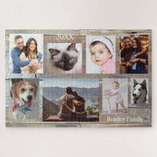 8 Family Photos, Wood Grained Puzzle