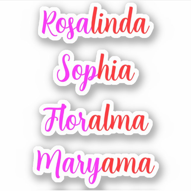 8 Handwritten Transparent Waterproof Names, Girly (Front)