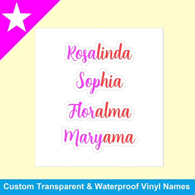 8 Handwritten Transparent Waterproof Names, Girly (Handwritten Script Names for girls )