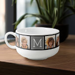 8 Instagram Photo Collage Custom Monogram Soup Mug<br><div class="desc">Modern Personalised Grey Monograms - Use eight square photos to create a unique and personal gift. Or you can keep the hipster puppy and make a trendy keepsake. If you need to adjust the pictures,  click on the customise tool to make changes.</div>