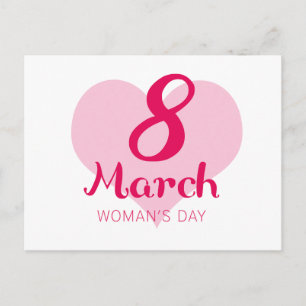 8 March Pink Heart Woman's Day Postcard