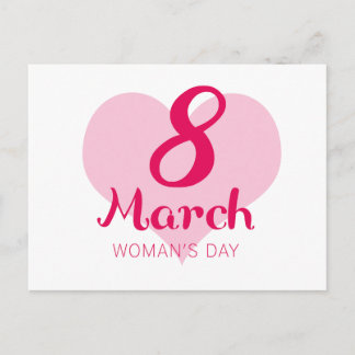 8 March Pink Heart Woman's Day Postcard