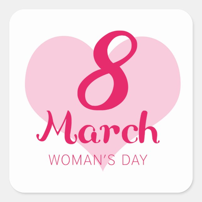 8 March Pink Heart Women's Day Square Sticker (Front)