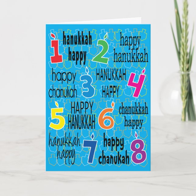 "8 Nights of Hanukkah" Greeting Card w Envelope (Front)