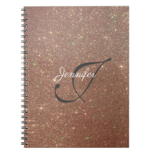 8 Option Rose Gold Glitter Modern Monogram Notebook