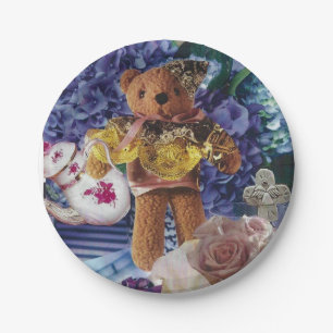 8 Paper Dessert Plates Antique Teddy Bear
