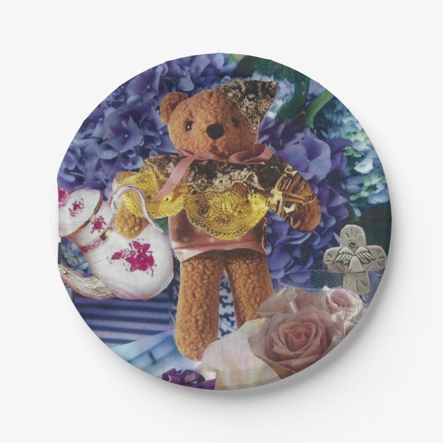 8 Paper Dessert Plates Antique Teddy Bear (Front)