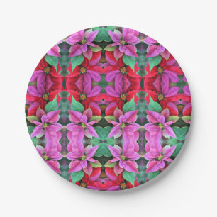 8 Paper Plate Pink/Red Poinsettia